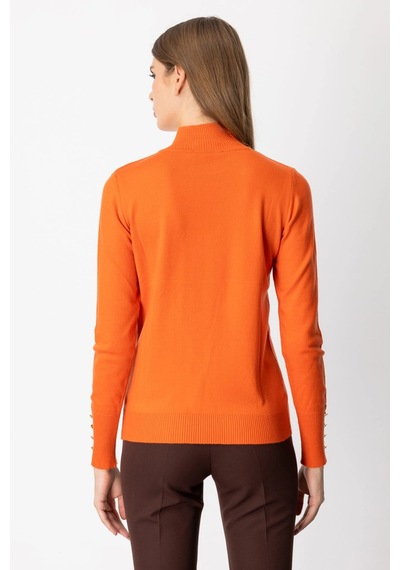 On Fashion Kadın Dik Yaka Basic Oranj Kazak 63514 Turuncu