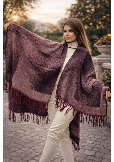 Aldaıyr Kadın Kışlık Çift Taraflı Panço Omuz 140x140 Çok Renkli14