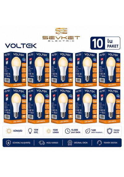 Voltek 15 Watt Led Ampul Günışığı 10'lu Paket 10 Adet