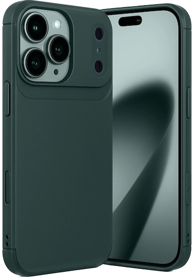 Apple Uyumlu iPhone 17 Pro Kılıf Karbon Silikon Case Kapak Koyu Yeşil
