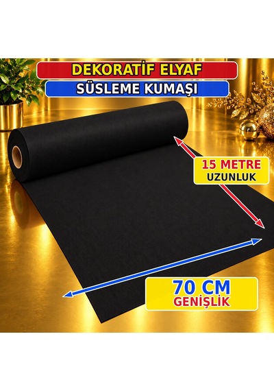 15 Metre Siyah Tela Kumaş Elyaf Kumaş Noel Yılbaşı Süsleme Kumaşı 70 Cm