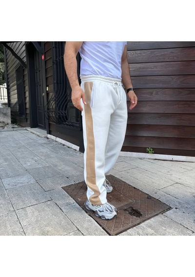 Efnaz Style Erkek Üç İplik Kışlık Pamuklu Yandan Garneli Kalın Bej Şeritli Cepli Eşofman Altı - Beyaz Efnaz Style Erkek Üç İplik Kışlık Pamuklu Yandan Garneli Kalın Bej Şeritli Cepli Eşofman Altı - Beyaz