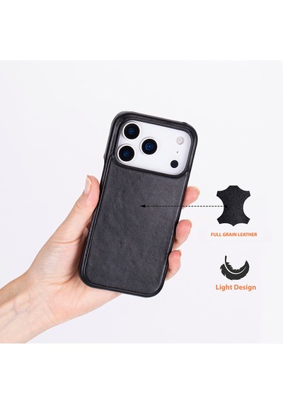 Bloomcase Ultimate Jacket Obsidian Black Apple Uyumlu iPhone 17 Pro Hakiki Deri Kılıf Siyah