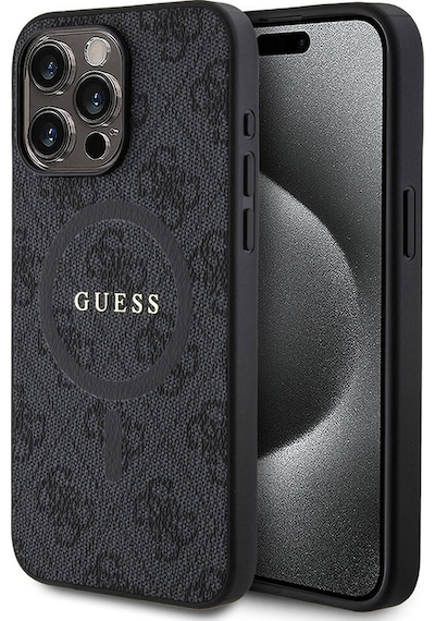 Apple Uyumlu iPhone 15 Pro Max Kılıf Guess Lisanslı Magsafe Özellikli 4g Desenli Yazı Logolu Kapak Siyah