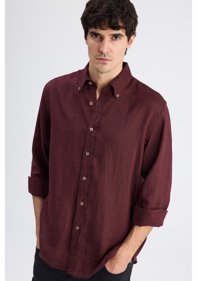 D'S Damat Ds Damat Comfort Bordo Düz Keten Gömlek 6hc02ap01304m Çok Renkli 2XL