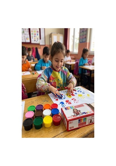 Parmak Boya 12 Renk 1 Adet Südor 25 Ml 12 Li Parmak Boyası Resim Dersi Su Bazlı Resim Okul Öncesi Kreş Anasınıfı Çok Renkli