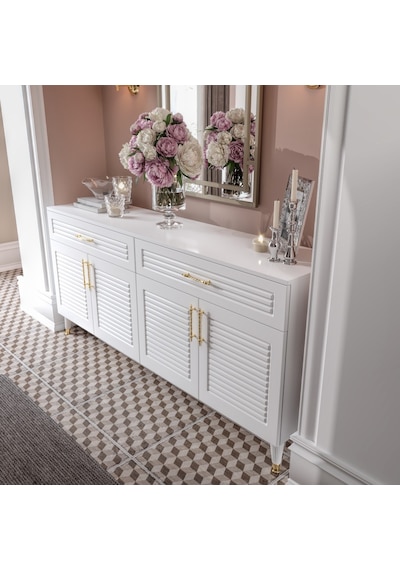 Panjurlu Mdf Membran Kapaklı 4 Kapaklı 2 Çekmeceli Konsol 180 Cm Modern Beyaz Gold Beyaz - Altın Panjurlu Mdf Membran Kapaklı 4 Kapaklı 2 Çekmeceli Konsol 180 Cm Modern Beyaz Gold Beyaz - Altın