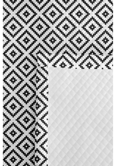 Siyah Geometrik Genç Odası Tek Kişilik Pike Takımı - Modern Minimal 160x220 Cm Kapitone Yatak Örtüsü Altın