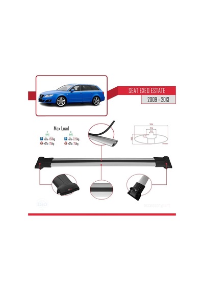 Seat Exeo 3r9 2009-2013 Arası İle Uyumlu Fly Model Ara Atkı Tavan Barı Gri