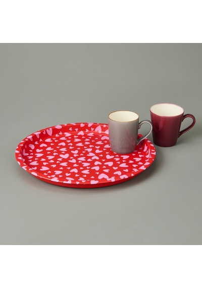 Sarkapp Kalpli Metal Tepsi - Kırmızı / Pembe - 35x35 Cm Çok Renkli