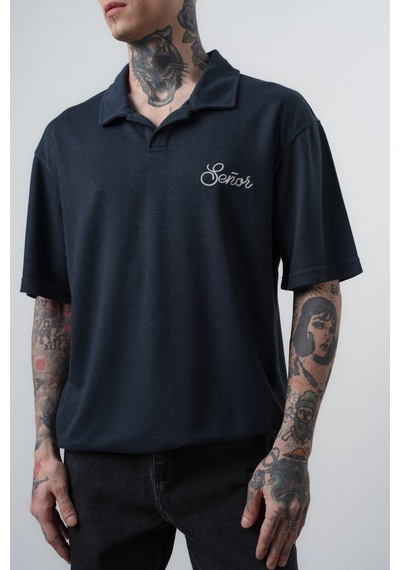 Respire Erkek Senor Yazılı Polo Yaka Regular Fit T-shirt Lacivert