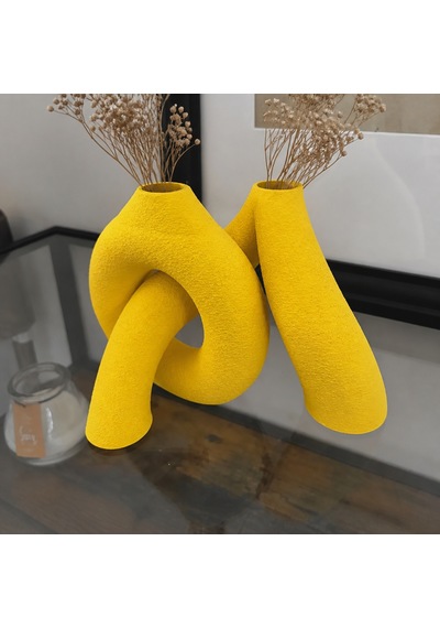 3d Baskı Interlocking Vazo - İç İçe Geçen Dekoratif Vazo-sarı Çok Renkli