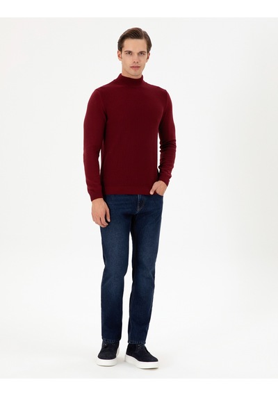 U.S. Polo Assn. Erkek Slim Fit Yarım Balıkçı Yaka Bordo Kazak 50297054-VR014
