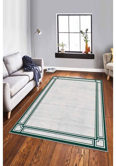 Yeşil Çerçeveli Kaymaz Taban Makinede Yıkanabilir Halı Rv056