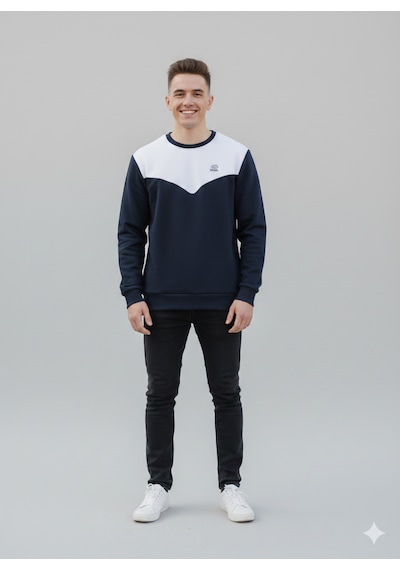Fumex Unisex Oversize 3 İplik Şardonlu Sweatshirt - Premium Kalite Penye - Kışlık Siyah - Beyaz