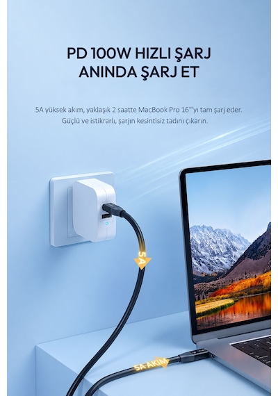 Thunderbolt 3 Tam Fonksiyon Type-c Kablo 50 Cm, 40gbps Veri Aktarımı, 100w Pd Hızlı Şarj, 8k 60hz Görüntü, Daisy Chain, Monitör Docking Ssd  U701b