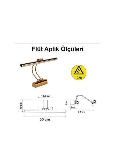 Flüt Led Aplik 50 Cm 6500k Beyaz Işık Modern Duvar Aydınlatma Enerji Tasarruflu Banyo Tablo Ve Çalışma Masası Lambası Gold Diğer