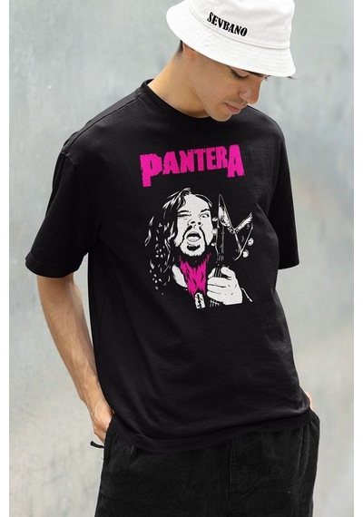 Efsane Pantera Baskılı Unisex Oversize Tişört Siyah