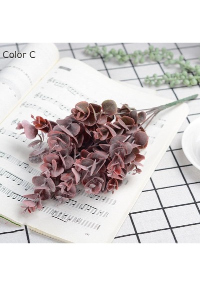 Yapay Çiçek Okaliptus Şimşir Demeti Pudralı Pastel Bordo Garnitür Aradal Dekoratif Yapay Bitki
