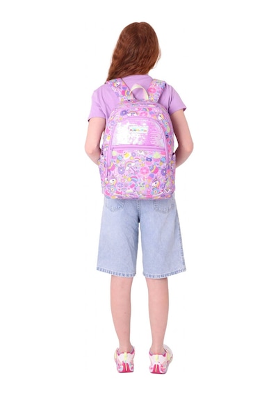 Kaukko Kids Kız Çocuk Lila - Pullu Sweet Desenli Dört Gözlü Okul Sırt Çantası - L5215 Lila