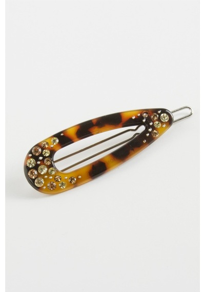 Leopar Desenli Taşlı Klipsli Toka Sarı