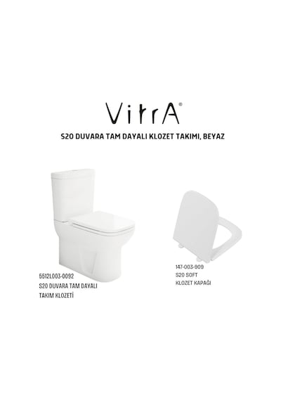 S20 Duvara Tam Dayalı Klozet 5512l003-0092, VitrA S20 Soft Klozet Kapağı 147-003-909