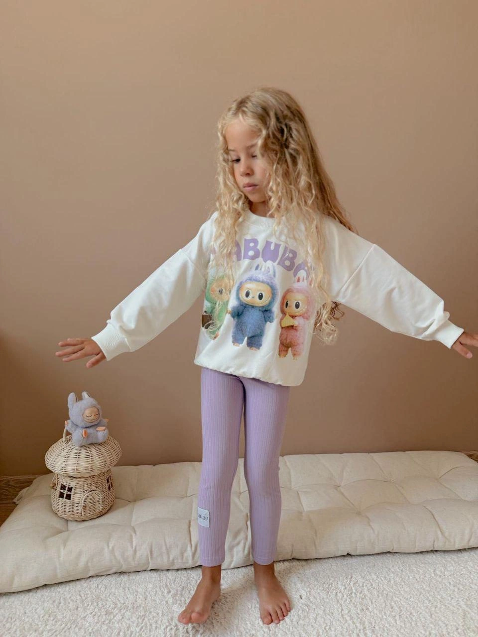 Cg Kids Labubu Lila Baskılı 2 Iplik Kız Çocuk Taytlı Alt Üst Takı Lila