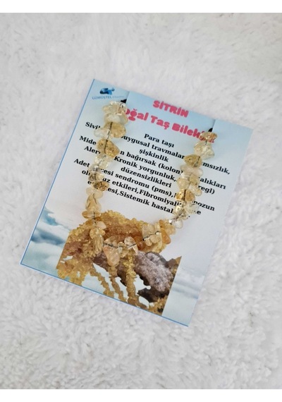 Gümüştel El Sanatları Sertifikalı Doğal Kırık Taş Sitrin Taşı Bileklik Asansörlü Kilit Sistemi Sarı