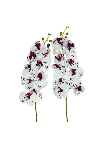 Yapay Çiçek Çilli Bordo Beyaz Islak Orkide Gerçeksi Doku Uzun Dal 90 Cm