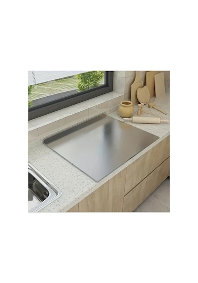 Paslanmaz Çelik 60 X 50 Cm Metal Tezgah Koruyucu L Büküm Çok Amaçlı Kesme Tahtası Gri