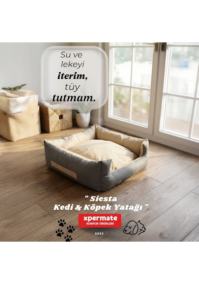 Xpermate Kedi Yatağı ve Köpek Yatağı 55 x 60 x 23 CM Fermuarlı Evcil Hayvan Yatağı Yuvi Siesta