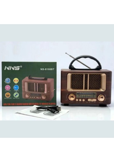 Küçük Mini Boy Retro Ahşap Tasarım Bluetooth Hoparlörlü Radyo - Fm/am Destekli, Şarjlı Ve Taşınabilir Radyo Ns-8108 Çok Renkli