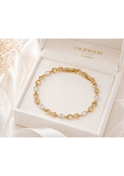 Cm Jewelry Zirkon Taşlı Sonsuzluk Bileklik Gold Şık Kadın Bileklik Altın