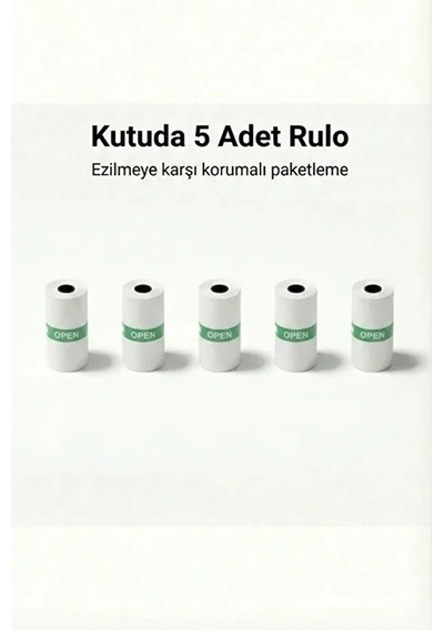 Ers Kendinden Yapışkanlı Çocuk Kamera Baskı Kağıdı, 5 Li Rulo 57x25mm Baskı Termal Kağıt Rulo