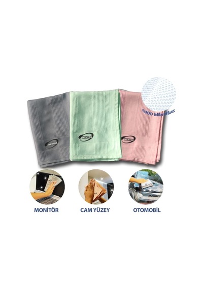 İz Bırakmayan Mikrofiber Temizlik Bezi 3'lü Set Cam Ve Ayna Silme Toz Alma Temizlik Bezi Çok Renkli