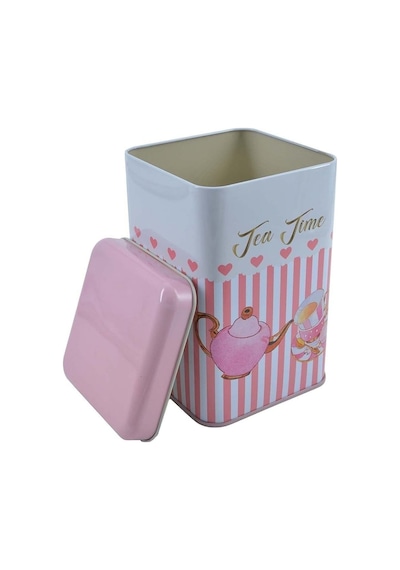 Sprinkles Tea Time Desenli Kare Metal Saklama Kabı, 10.5 x 10.5 x 16 CM 1.7 L