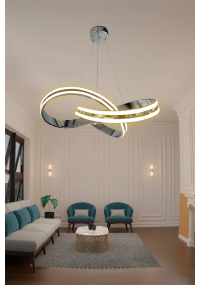 Kardelen Çift Yönlü Sıra Modern Sarkıt Avize, Salon Avizesi - 3 Renk Kumandasız - Krom Krom