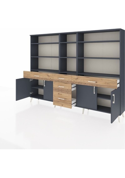 Arges Dolap 11 Raflı 5 Çekmeceli 4 Kapaklı 220x30x163 Antrasit-antrasit/çam Antrasıt/atlas Çam - Antrasıt