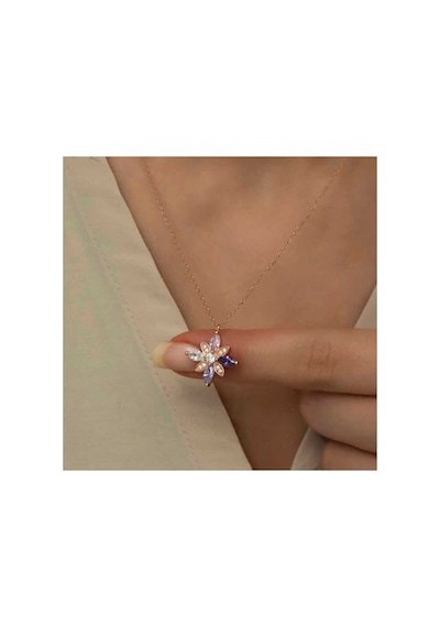 Gümüş Rose Mix Taşlı Umut Çiçeği Kolye Çok Renkli Çok Renkli