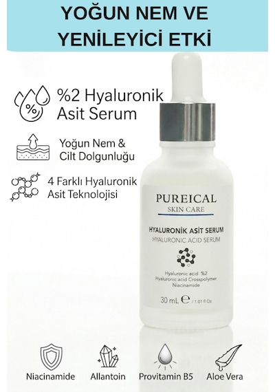 Pureical %2 Hyaluronik Asit Serum, Yoğun Nem, Cilt Dolgunlaştırıcı Ve Canlı Cilt Bakım 30 Ml