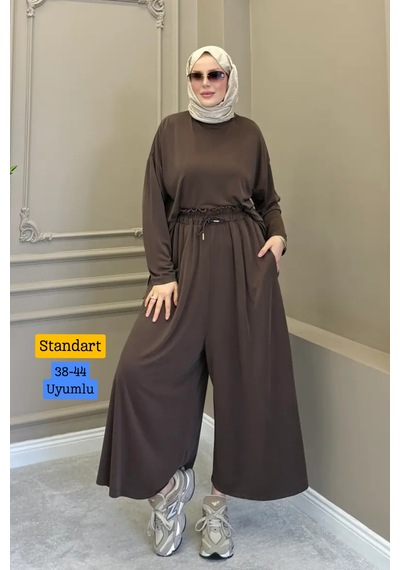 Balenbi Kadın Modal Kumaş Oversize Bol Paça Pantolon Rahat Kalıp İkili Tesettür Takım 1222 - Premium Seri Kahverengi Balenbi Kadın Modal Kumaş Oversize Bol Paça Pantolon Rahat Kalıp İkili Tesettür Takım 1222 - Premium Seri Kahverengi