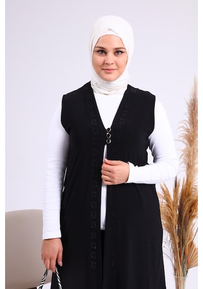 Ferace Tesettür Kadın Buyuk Beden Üç Düğmeli Likralı Yelek 001