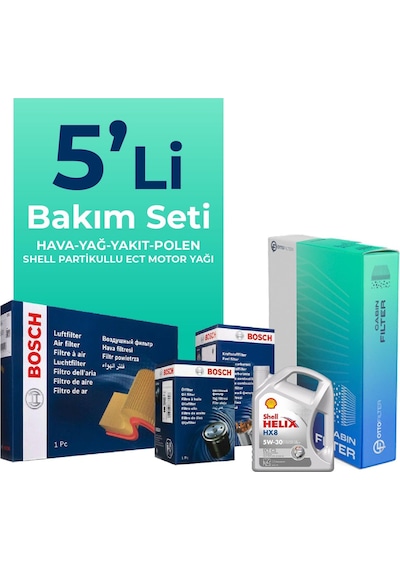 Bosch Ford Focus 1.6 Dizel Filtre Bakım Seti Shell Motor Yağlı (2010-2017) 5 Li
