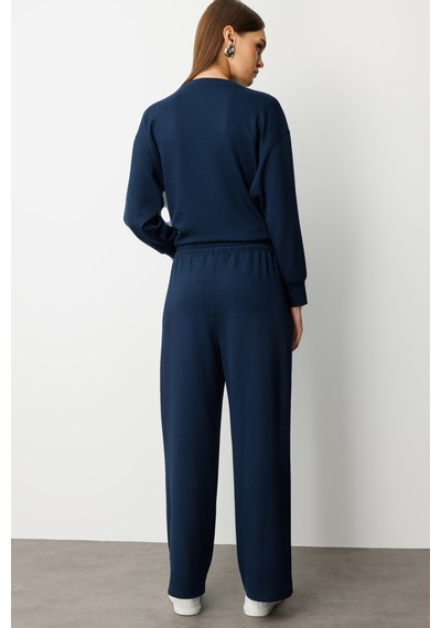 Mizalle Lastikli Yumuşak Dokulu İndigo Mavi Jogger Pantolon Indigo