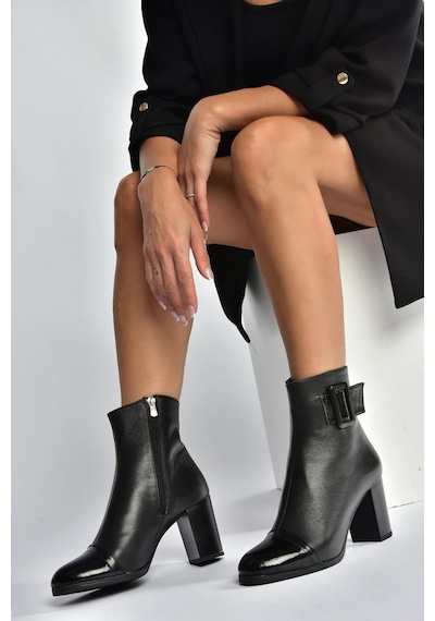 Fox Shoes V468210503 Siyah Hakiki Deri Kalın Topuklu Kadın Bot Siyah-hakiki Deri