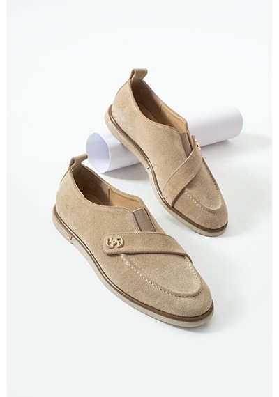 Dericia Shoes Glamour Hakiki Deri Süet Kadın Günlük Rahat Casual Ayakkabı Bej