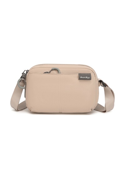 Smart Bags Bej Hafif Kumaş Çok Cepli Küçük Boy Günlük Kadın Çapraz Çanta