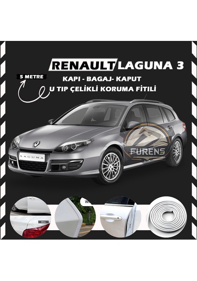 Renault Laguna 3 Oto Araç Kapı Koruma Fitili 5 Metre Parlak Beyaz Renk