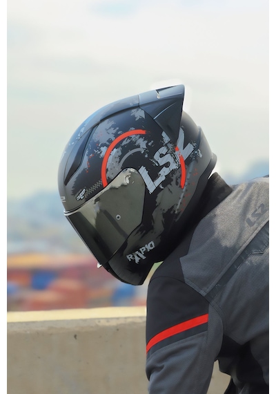 Spoıler Gri Cam + Ls2 Rapid 2 Circle Motosiklet Kaskı Mat Siyah - Kırmızı