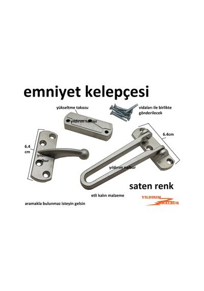 Çelik Kapı Emniyet Kelepçesi Prinç Kalın Saten Renk Kil .